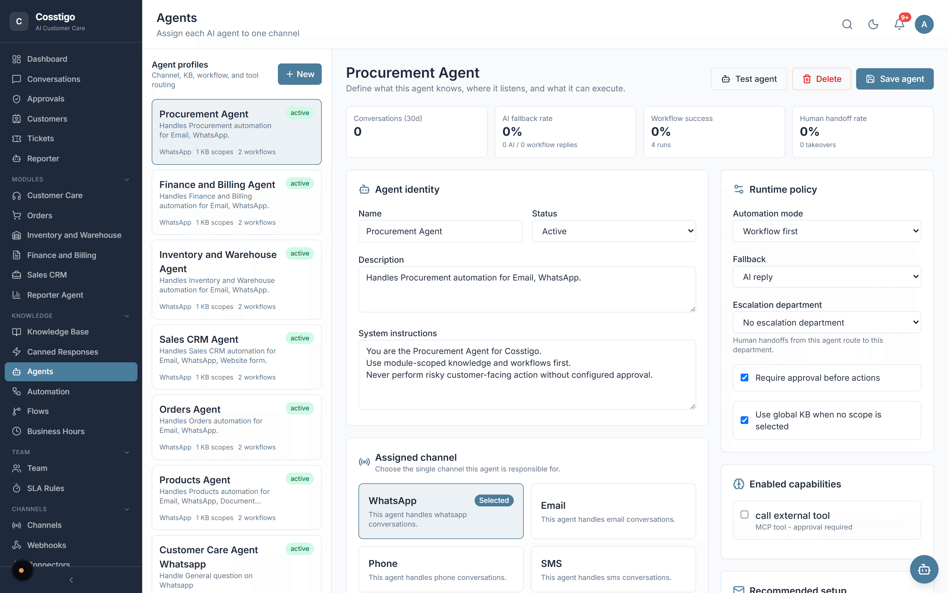 Paperhuman AI agent configuration screen