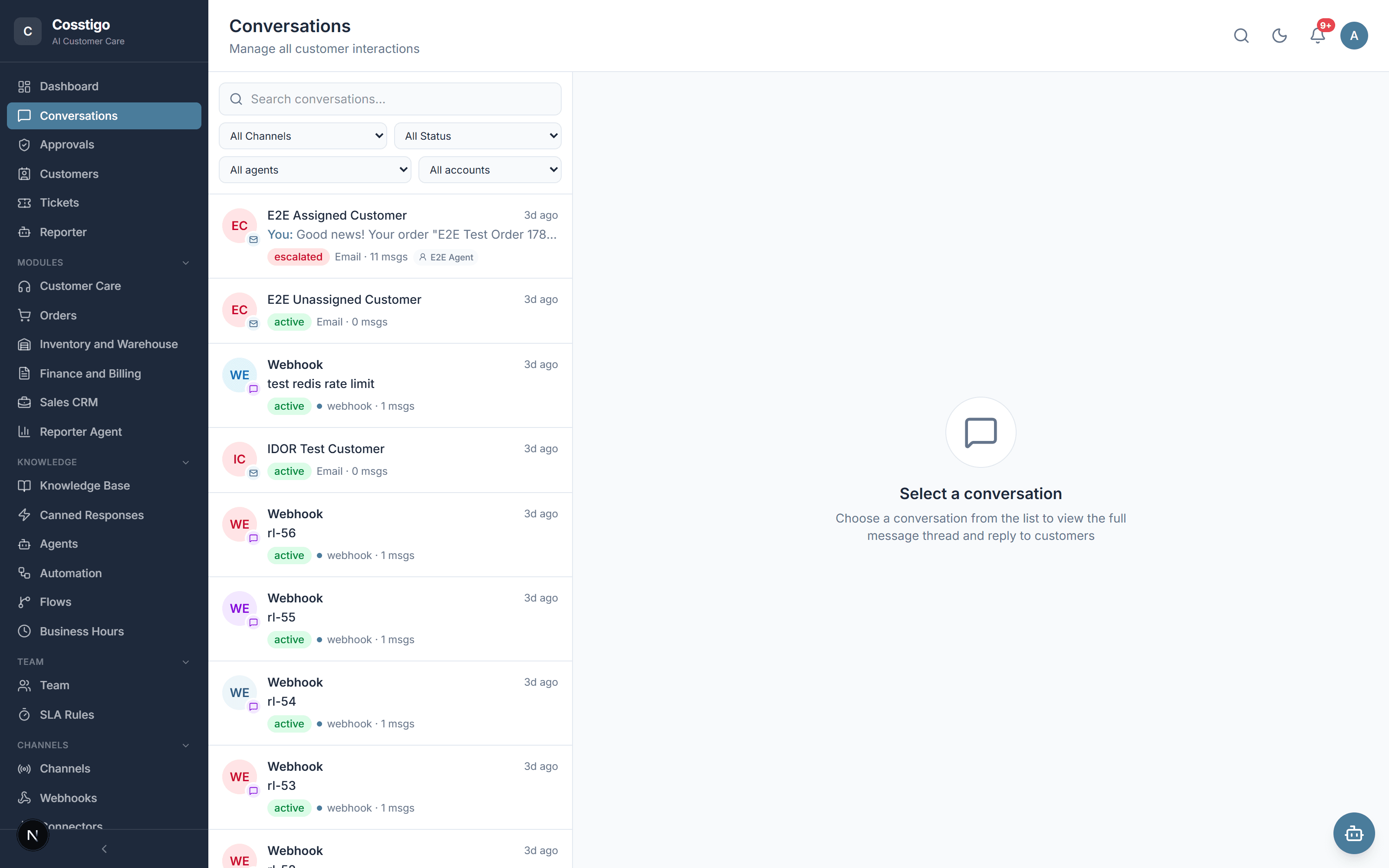 Paperhuman conversations inbox with WhatsApp and email threads